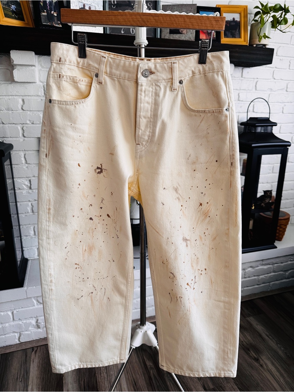 Free People Mixed Up Cotton Distressed Utility Jeans Size 28